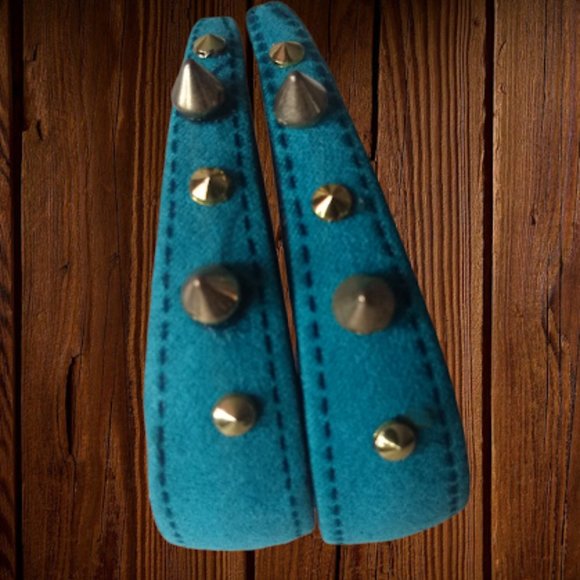 Faux Suede Turquoise Blue Stud spiked Hoop Earrings - Picture 5 of 12